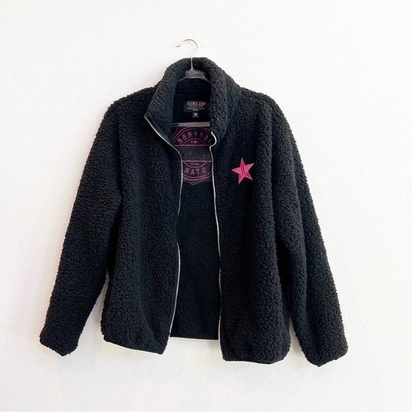 Jeffree Star Women's Sherpa Fleece Zip-Up Jacket Embroidered Logo Black Pink Med - Picture 2 of 6